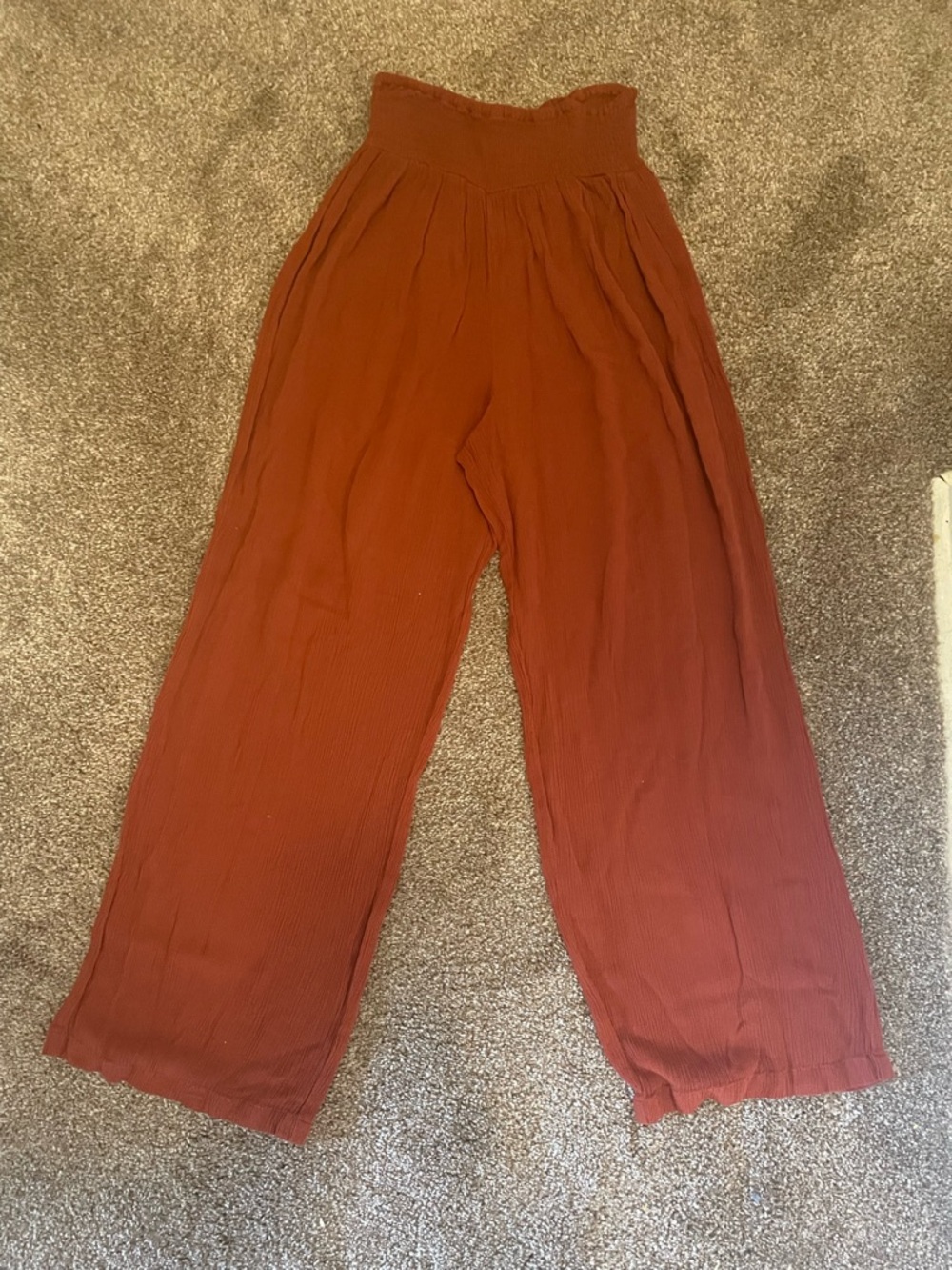 Charlotte Russe High-Waist Wide Leg Pants in Rust Orange